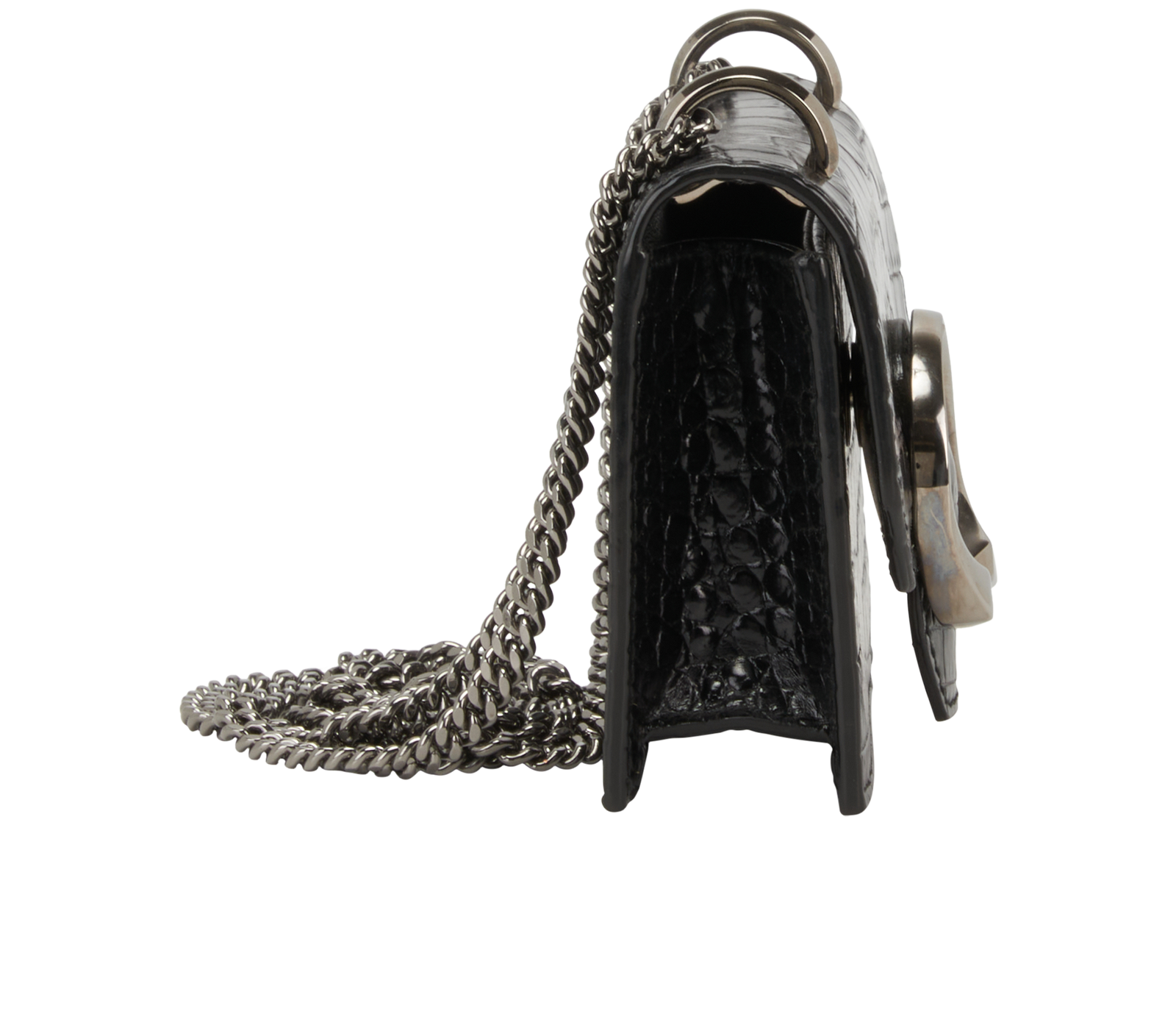 Paris Mini Croc Embossed Crossbody, &pound;295, Handbags, Black, Leather, Side view